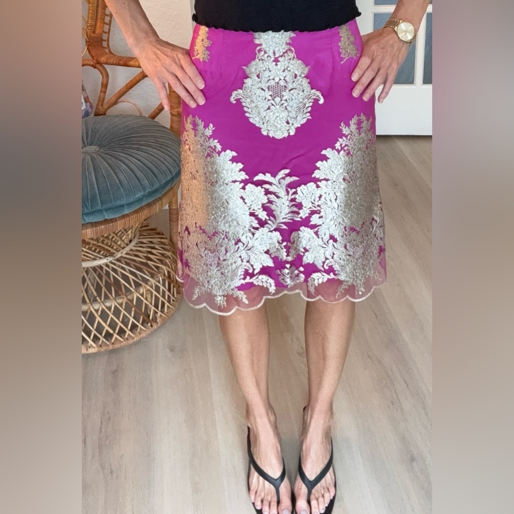 Embroidered Magenta & Gold Skirt – Size XS